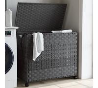 vidaXL Cesto para ropa sucia con ruedas ratán gris 66x35x60 cm