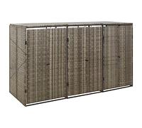vidaXL Cobertizo 3 contenedores de Basura ratán PE Gris 207x80x117 cm