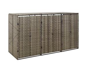 vidaXL Cobertizo 3 contenedores de Basura ratán PE Gris 207x80x117 cm