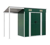 vidaXL Cobertizo de jardín Tejado alargado – Caseta de almacenaje en acero 277x107x181 cm Verde