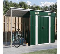 vidaXL Cobertizo de jardín Tejado alargado – Caseta de almacenaje en acero 277x107x181 cm Verde