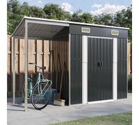 vidaXL Cobertizo Jardín Tejado Largo, Caseta con Almacenaje, Cobertizo de Herramientas Leña, Caseta de Muebles Equipos, Acero Antracita