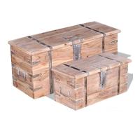 vidaXL Cofre de Almacenamiento Baúl Caja Mesa de Centro Mesita Madera Maciza Marrón claro 2 piezas