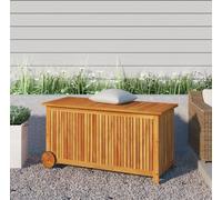 vidaXL Cofre de jardín con ruedas, 113x50x58 cm, madera maciza de acacia - Cofre para jardín - Cofres para jardín - Cofre para exteriores - Caja de almacenamiento para jardín