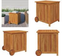 vidaXL Cofre de jardín con ruedas, 60x50x58 cm, madera maciza de acacia - Cofre para jardín - Cofres para jardín - Cofre para exteriores - Caja de almacenamiento para jardín