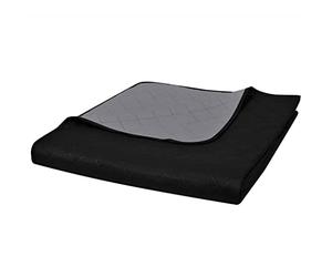 vidaXL Colcha Acolchada a Doble Cara Negro Gris 170x210 cm