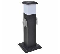 vidaXL Columna con enchufes y lámpara para el jardín negra
