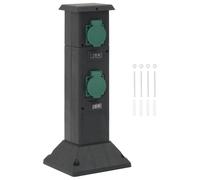 vidaXL Columna de 4 enchufes de Exterior Negro y Verde 16x16x39,5 cm, Enchufe de Corriente de Exterior, Toma de Corriente de Exterior, Enchufe de Corriente eléctrica al Aire Libre