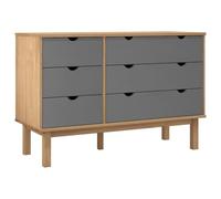 vidaXL Cómoda Cajonera Almacenamiento Organizador Mueble Dormitorio Cocina Salón Entrada Aparador Armario Decoración Madera Maciza Marrón y Gris