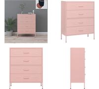 vidaXL Cómoda rosa de 80x35x101,5 cm, acero - Cómoda - Cómodas - Archivador con cajones - Archivadores con cajones
