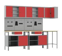 vidaXL Conjunto de armarios de trabajo con cajón 10 uds. Rojo y Gris