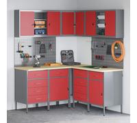 vidaXL Conjunto de armarios de trabajo con cajón 12 uds. Rojo y Gris