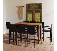 vidaXL Conjunto de bar para jardín 9 piezas negro