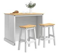 vidaXL - Conjunto de cocina isla de 3 piezas blanco y cera de miel de pino macizo, carrito de cocina, espacio móvil rústico con almacenamiento, carrito de utilidad y organizador de cocina para el