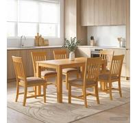 vidaXL Juego de mesa y sillas para comedor, 7 piezas, color gris, madera maciza de roble