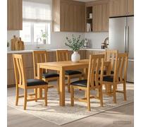 vidaXL Juego de mesa de comedor, 7 piezas, madera maciza de roble, color