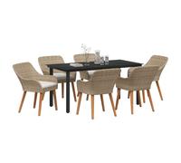 vidaXL Conjunto de Comedor de Jardín 7 pcs Ratán Sintético Beige 160 x 80 x 74 cm