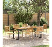 vidaXL Juego de mesa y sillas de jardín, 7 piezas, madera de acacia maciza, color beige