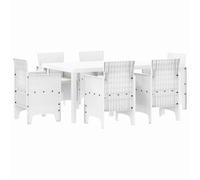 vidaXL Conjunto de Comedor de Jardín 7 pcs Blanco Ratan Polt, Muebles Modernos para jardín y terraza, Juego de Comedor Resistente, diseño Rectangular para Disfrutar al Aire Libre, Verano