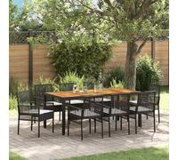 vidaXL Conjunto de Comedor de Jardín 9 uds. Negro ratán sintético