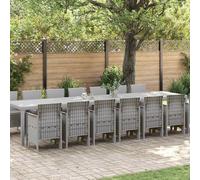 vidaXL Conjunto de comedor de jardín con cojines 15 uds. Gris Claro PP