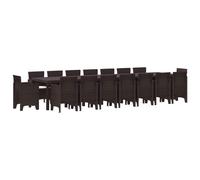 vidaXL Conjunto de comedor de jardín con cojines 17 uds. Marrón PP