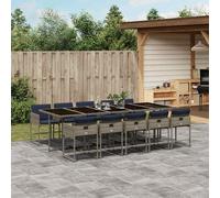 vidaXL Juego de comedor de jardín de 11 piezas con cojines, color gris, fabricado en polirratán