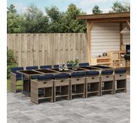 vidaXL Conjunto de comedor de jardín de 13 piezas con cojines, poliratán gris