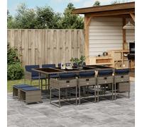 vidaXL Conjunto de comedor de jardín de 13 piezas con cojines, poliratán gris