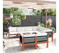 vidaXL Conjunto de jardín Adhia 10 piezas con cojines crema, madera acacia y cuerda