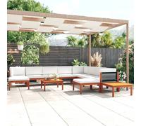vidaXL Conjunto de jardín de 12 piezas con cojines, madera color crema, acacia y cuerda