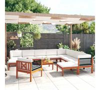 vidaXL Conjunto de jardín de 12 piezas con cojines, madera color crema, acacia y cuerda
