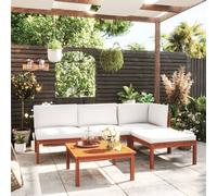 vidaXL Conjunto de jardín de 5 piezas con cojines, madera color crema, acacia y cuerda