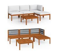 vidaXL Conjunto de jardín de 5 piezas con cojines, madera color crema, acacia y cuerda