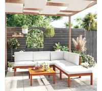 vidaXL Conjunto de jardín de 6 piezas con cojines, madera color crema, acacia y cuerda