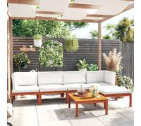 vidaXL Conjunto de jardín de 6 piezas con cojines, madera color crema, acacia y cuerda