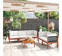 vidaXL Conjunto de jardín de 6 piezas con cojines, madera color crema, acacia y cuerda