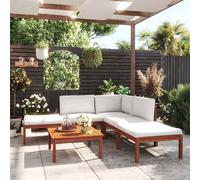 vidaXL Conjunto de jardín de 6 piezas con cojines, madera color crema, acacia y cuerda