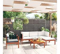 vidaXL Conjunto de jardín de 6 piezas con cojines, madera color crema, acacia y cuerda