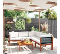 vidaXL Conjunto de jardín de 6 piezas con cojines, madera color crema, acacia y cuerda