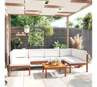 vidaXL Conjunto de jardín de 7 piezas con cojines, madera color crema, acacia y cuerda