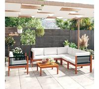 vidaXL Conjunto de jardín de 7 piezas con cojines, madera color crema, acacia y cuerda