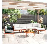 vidaXL Conjunto de jardín de 7 piezas con cojines, madera color crema, acacia y cuerda