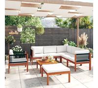 vidaXL Conjunto de jardín de 8 piezas con cojines, madera color crema, acacia y cuerda