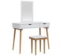 vidaXL Conjunto de Mesa de Tocador FAUSKE 3 pcs Blanco, Conjunto de tocador Moderno para Dormitorio, Almacenamiento Compacto, diseño Que Ahorra Espacio, estación de Maquillaje Funcional