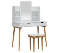 vidaXL Conjunto de Mesa de Tocador FAUSKE 5 pcs Blanco, Conjunto de tocador Moderno para Dormitorio, Almacenamiento Compacto, diseño Que Ahorra Espacio, estación de Maquillaje Funcional
