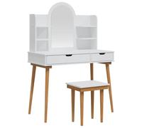 vidaXL Conjunto de Mesa de Tocador FAUSKE 5 pcs Blanco, Conjunto de tocador Moderno para Dormitorio, Almacenamiento Compacto, diseño Que Ahorra Espacio, estación de Maquillaje Funcional