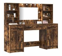 vidaXL Conjunto de mesa de vestidor con LED 3 uds. Roble ahumado