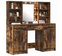 vidaXL Conjunto de mesa de vestidor 3 piezas con LED Roble ahumado