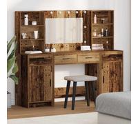 vidaXL Conjunto de mesa de vestidor con LED 3 uds. Madera vieja